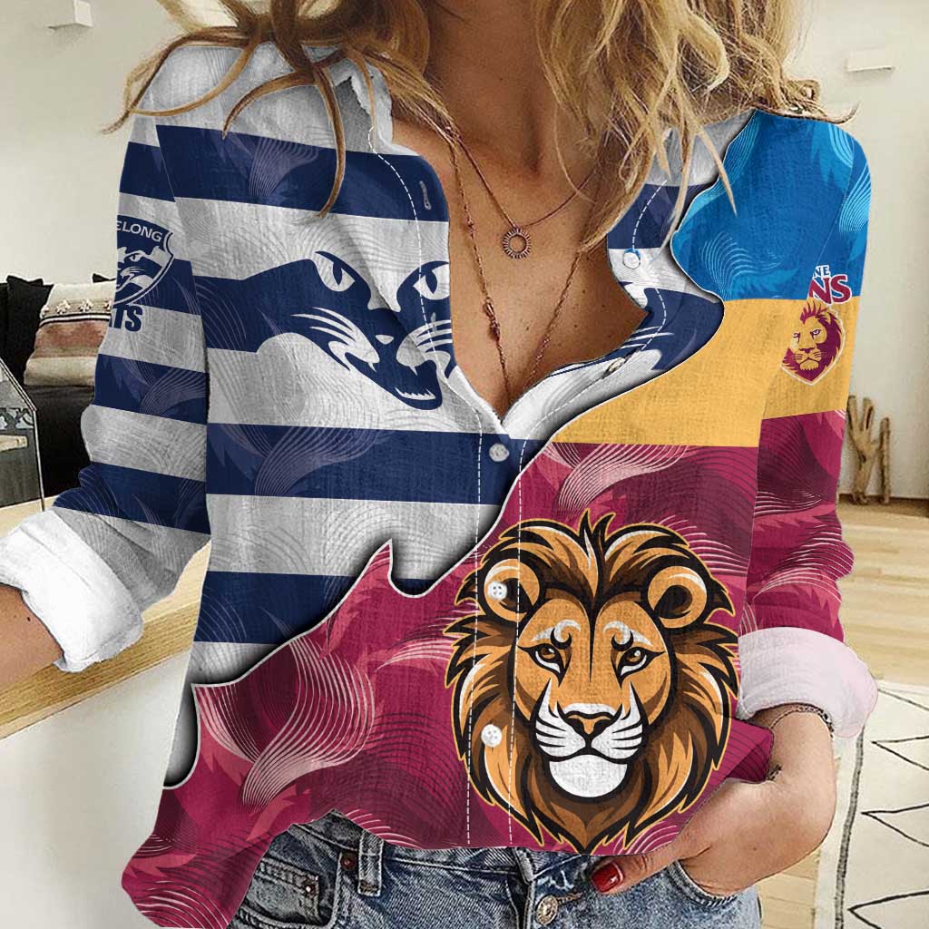 Brisbane-Geelong Football Custom Women Casual Shirt Cracked Metal Style - Vibe Hoodie Shop