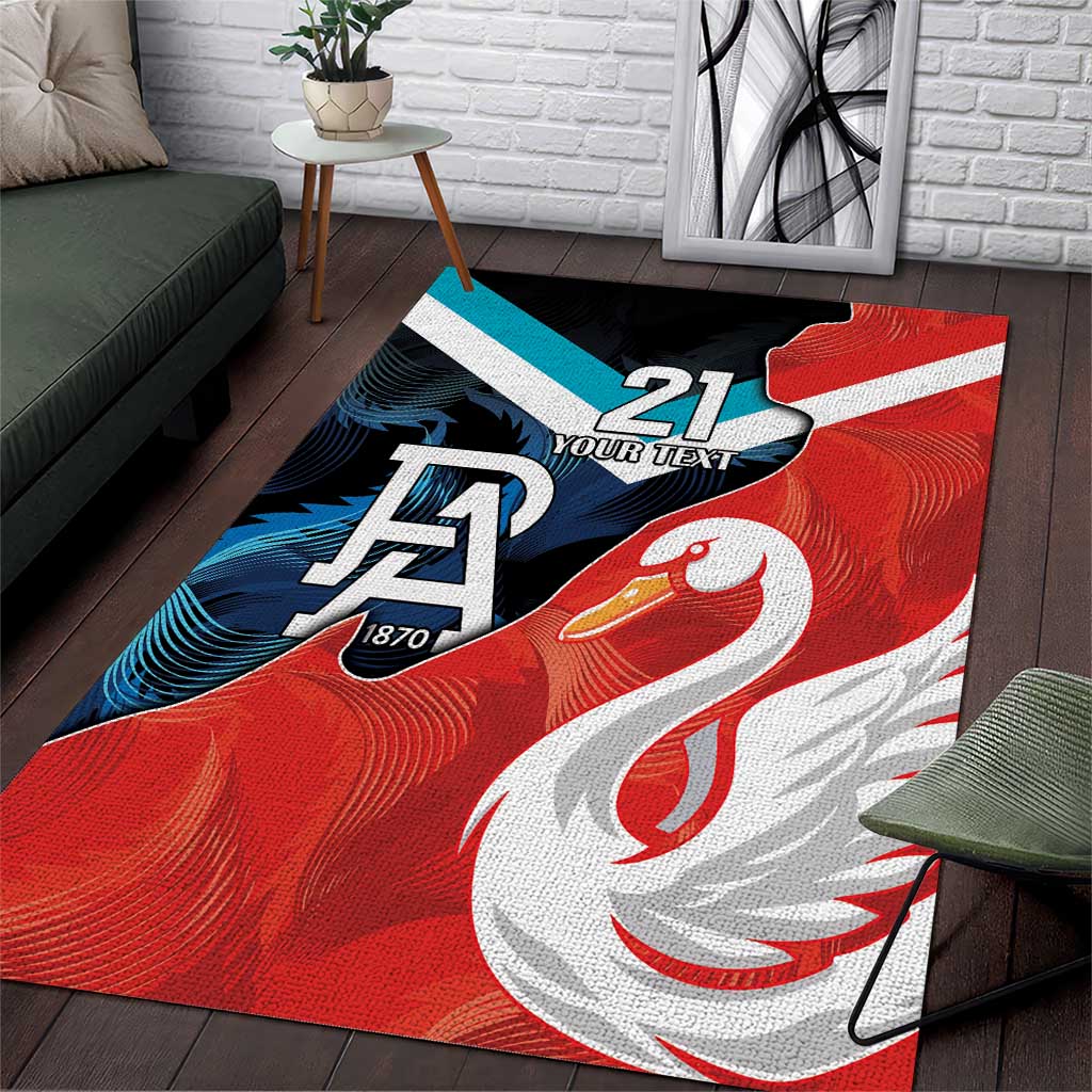 Swans-Port Adelaide Football Custom Area Rug Cracked Metal Style - Vibe Hoodie Shop