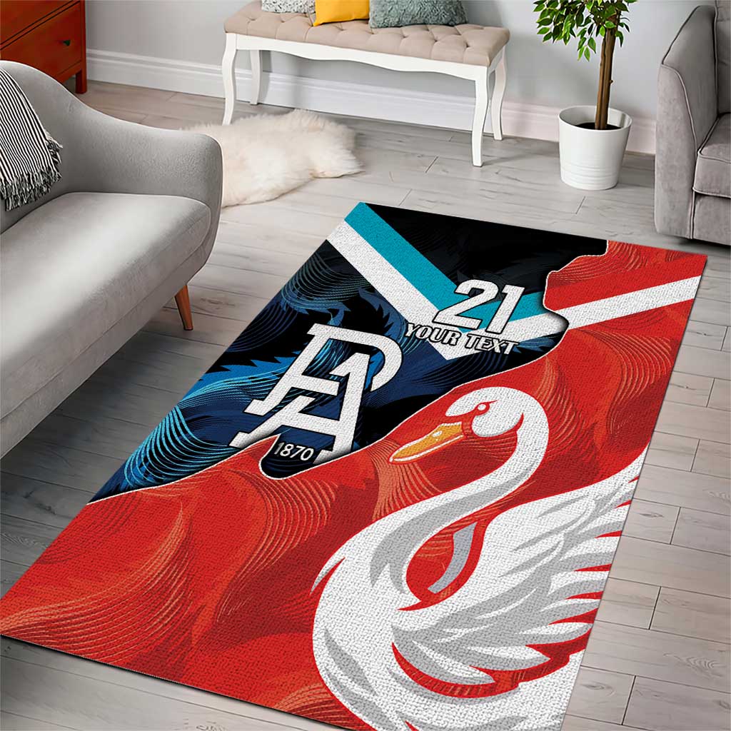 Swans-Port Adelaide Football Custom Area Rug Cracked Metal Style - Vibe Hoodie Shop