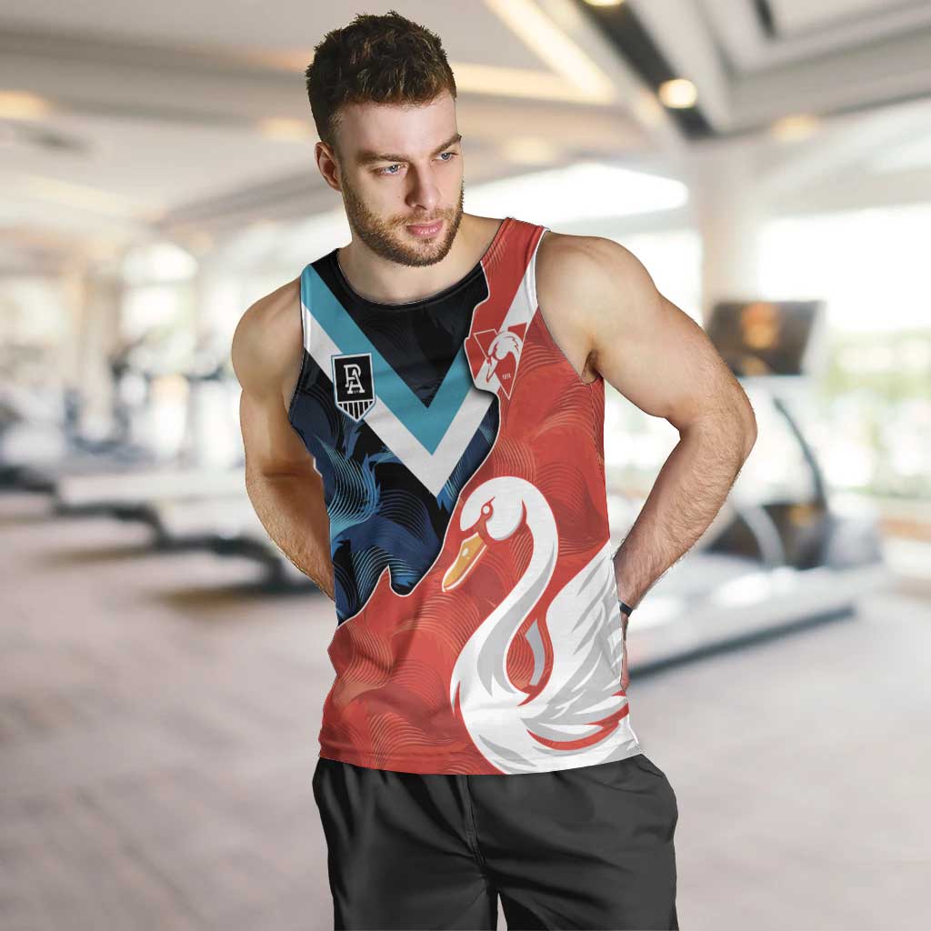 Swans-Port Adelaide Football Custom Men Tank Top Cracked Metal Style - Vibe Hoodie Shop