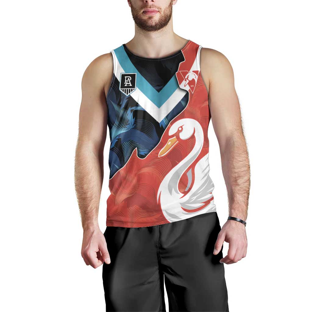 Swans-Port Adelaide Football Custom Men Tank Top Cracked Metal Style - Vibe Hoodie Shop