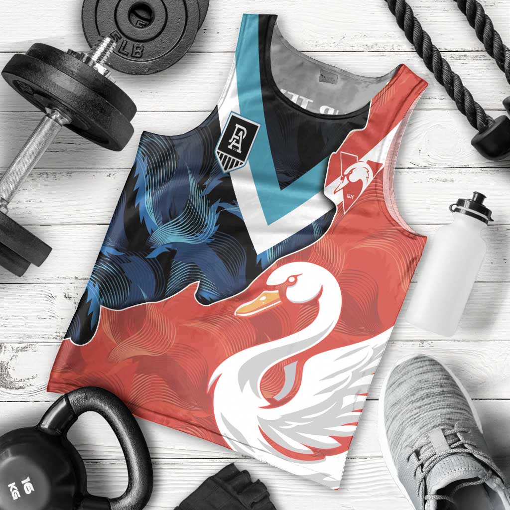 Swans-Port Adelaide Football Custom Men Tank Top Cracked Metal Style - Vibe Hoodie Shop