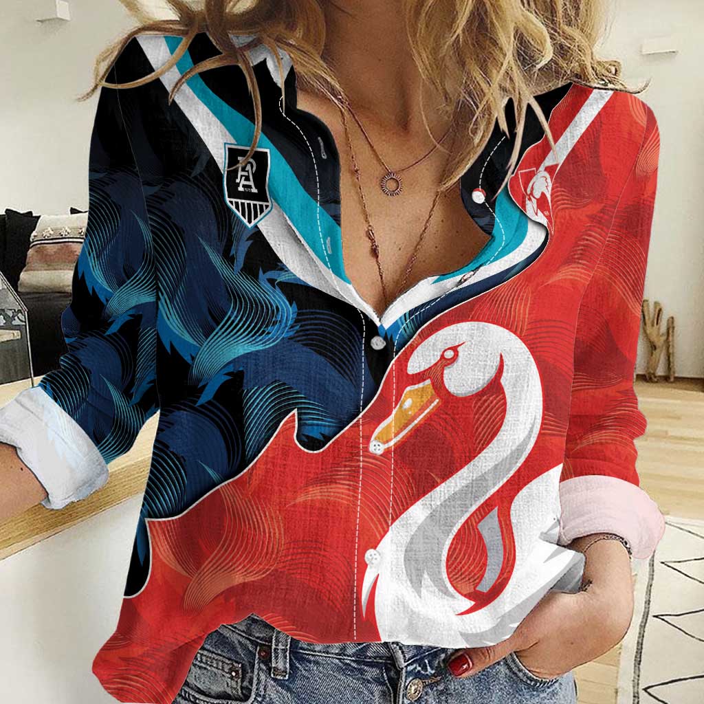 Swans-Port Adelaide Football Custom Women Casual Shirt Cracked Metal Style - Vibe Hoodie Shop