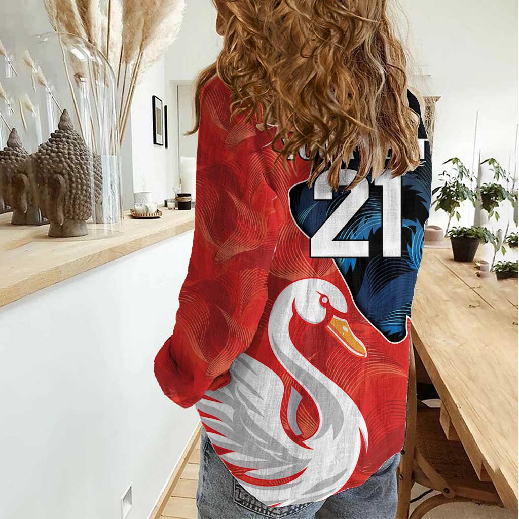 Swans-Port Adelaide Football Custom Women Casual Shirt Cracked Metal Style - Vibe Hoodie Shop