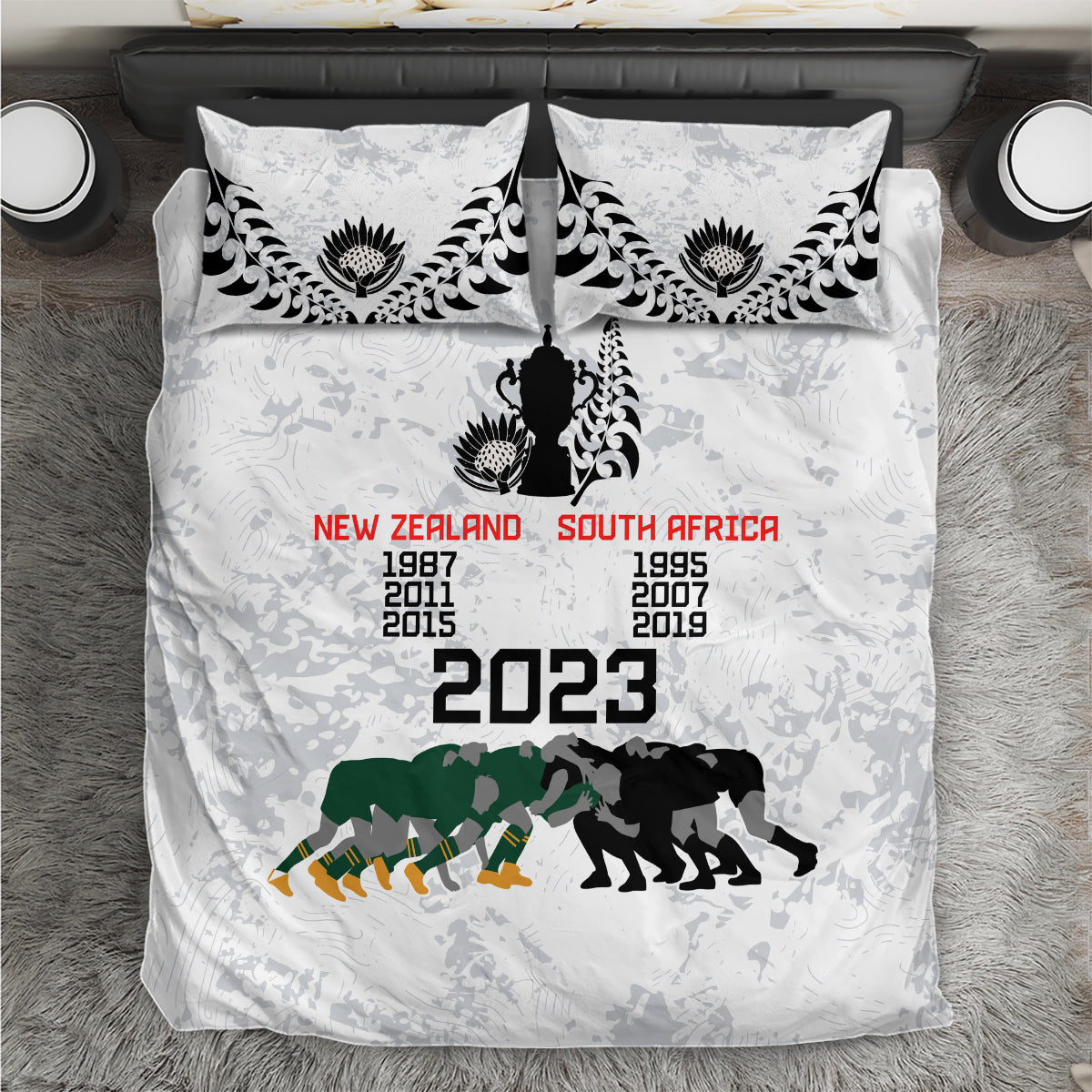 New Zealand South Africa Rugby Bedding Set History Commemorative World Cup Winners Unique - Vibe Hoodie Shop