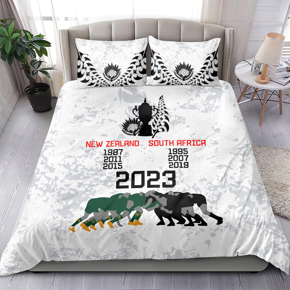 New Zealand South Africa Rugby Bedding Set History Commemorative World Cup Winners Unique - Vibe Hoodie Shop