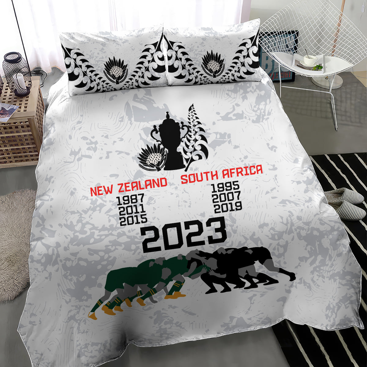 New Zealand South Africa Rugby Bedding Set History Commemorative World Cup Winners Unique - Vibe Hoodie Shop