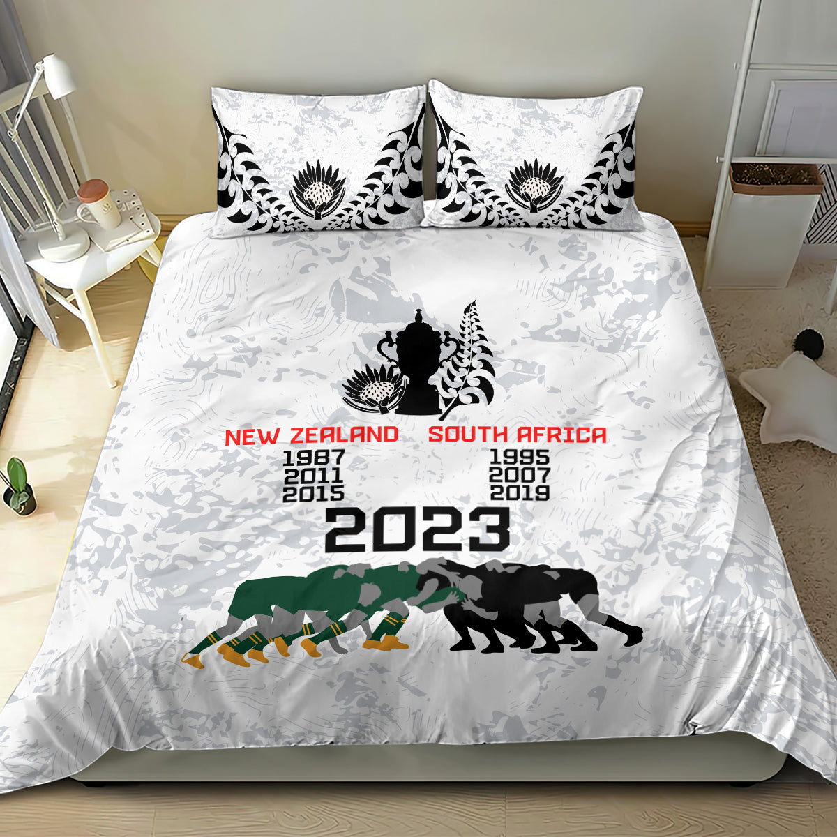 New Zealand South Africa Rugby Bedding Set History Commemorative World Cup Winners Unique - Vibe Hoodie Shop
