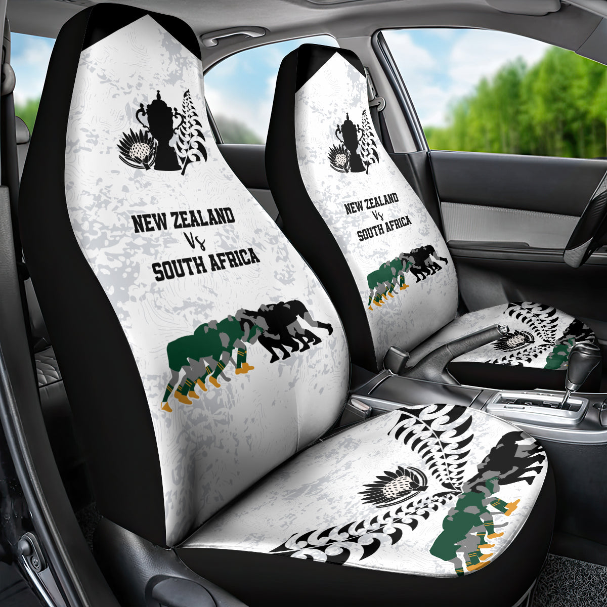 New Zealand South Africa Rugby Car Seat Cover History Commemorative World Cup Winners Unique - Vibe Hoodie Shop