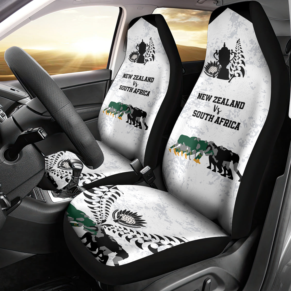 New Zealand South Africa Rugby Car Seat Cover History Commemorative World Cup Winners Unique - Vibe Hoodie Shop
