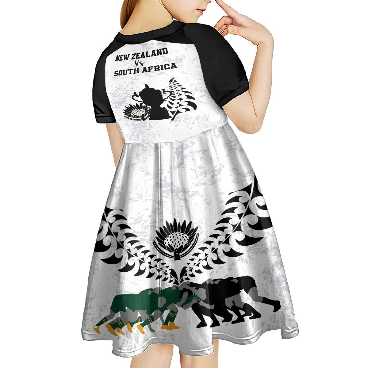New Zealand South Africa Rugby Kid Short Sleeve Dress History Commemorative World Cup Winners Unique - Vibe Hoodie Shop