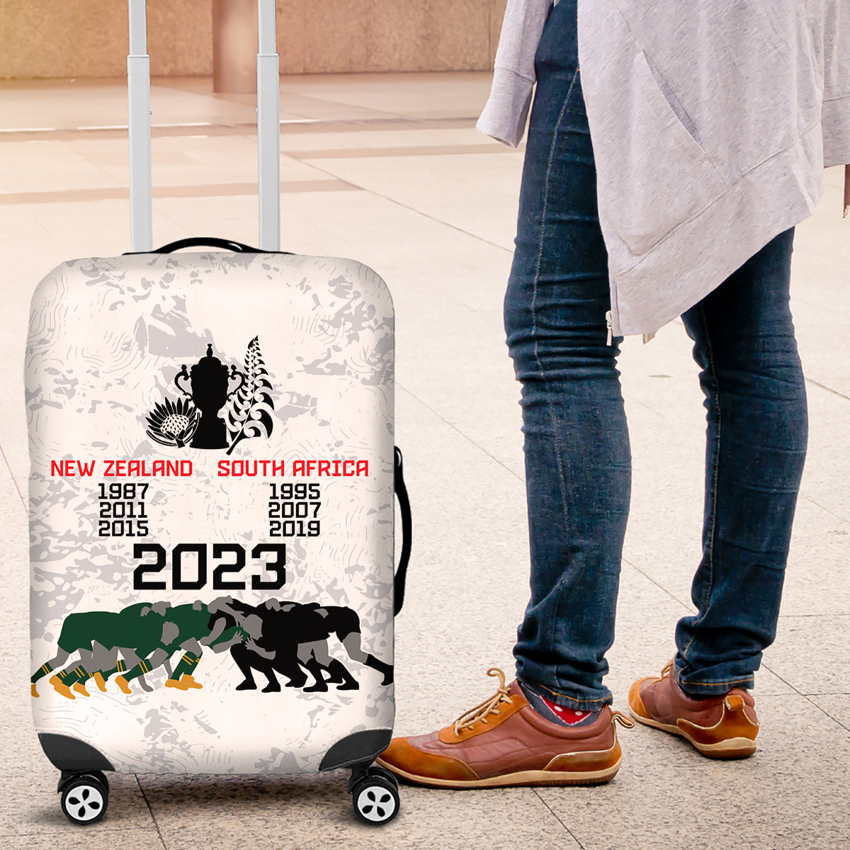 New Zealand South Africa Rugby Luggage Cover History Commemorative World Cup Winners Unique - Vibe Hoodie Shop