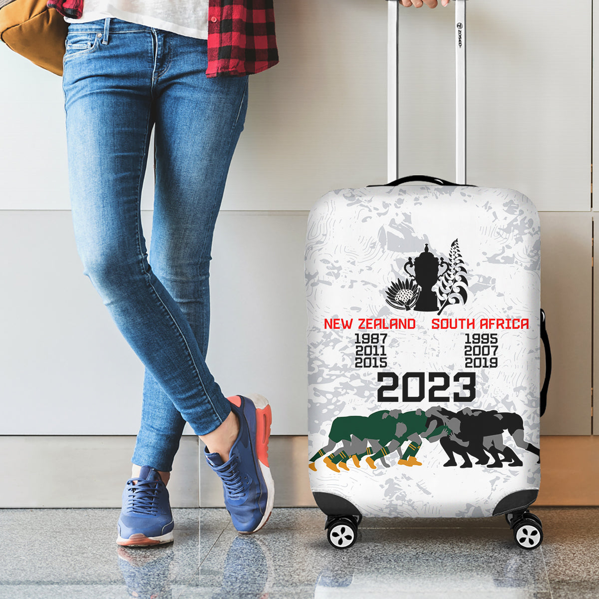 New Zealand South Africa Rugby Luggage Cover History Commemorative World Cup Winners Unique - Vibe Hoodie Shop
