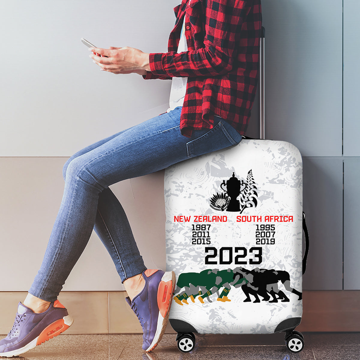 New Zealand South Africa Rugby Luggage Cover History Commemorative World Cup Winners Unique - Vibe Hoodie Shop