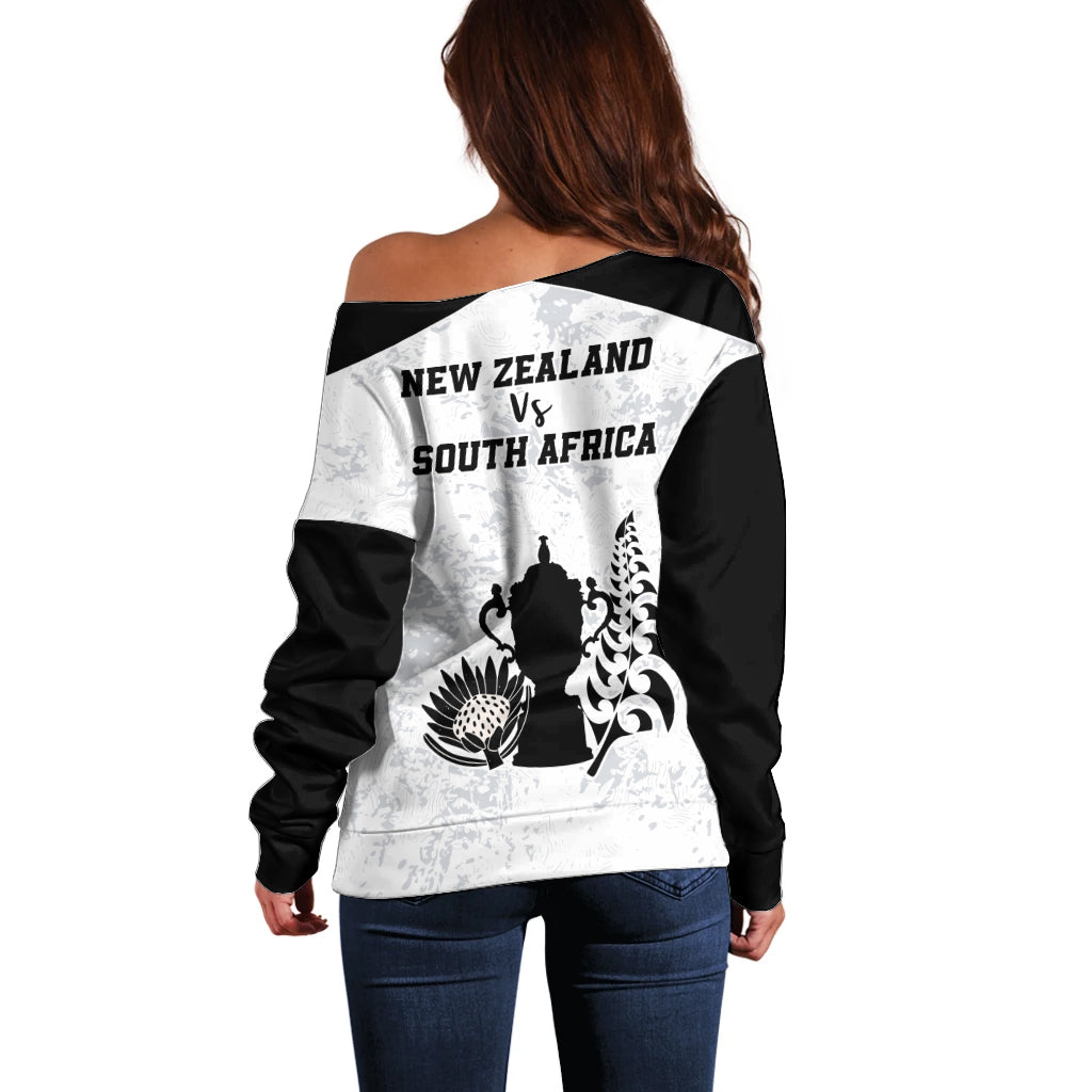 New Zealand South Africa Rugby Off Shoulder Sweater History Commemorative World Cup Winners Unique - Vibe Hoodie Shop