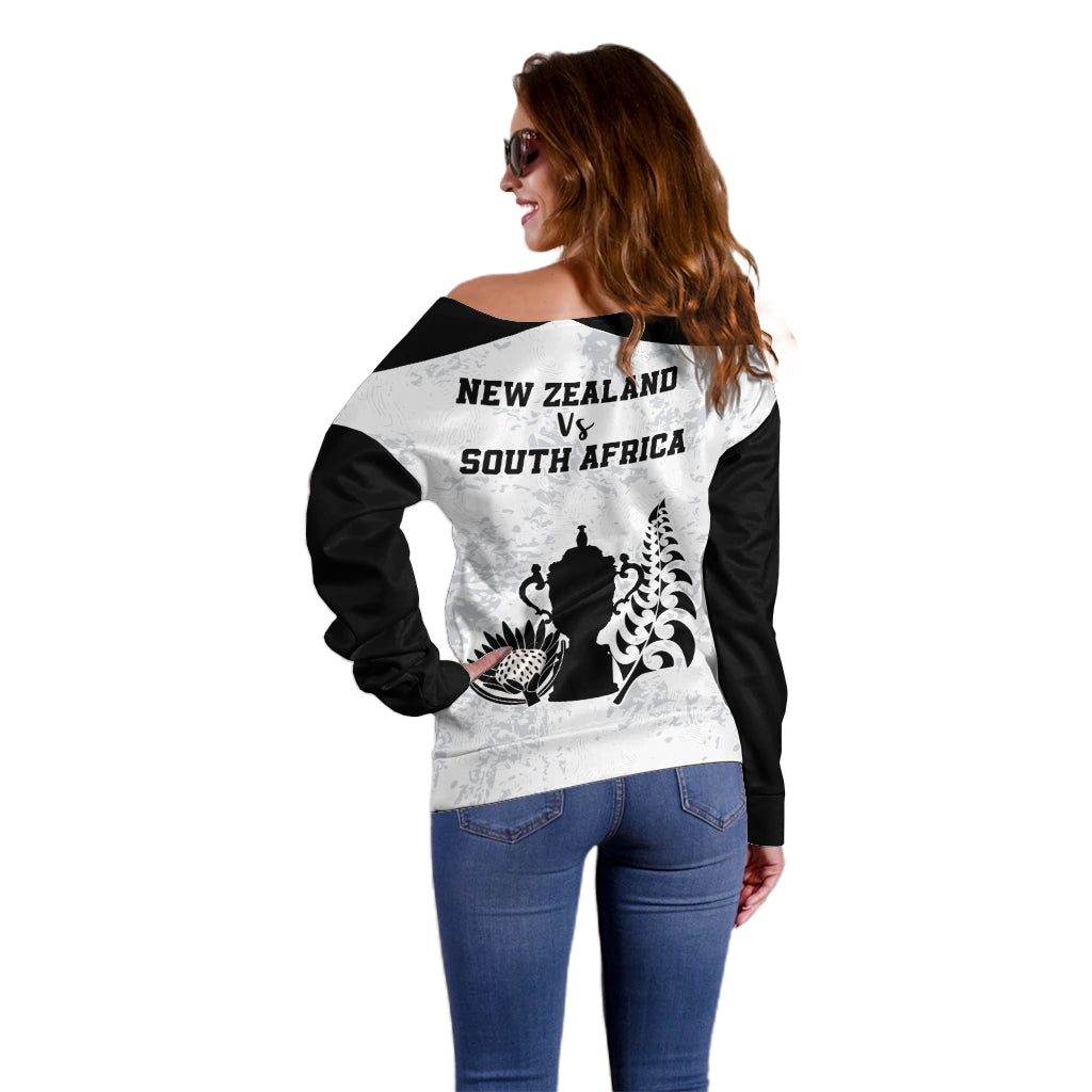New Zealand South Africa Rugby Off Shoulder Sweater History Commemorative World Cup Winners Unique - Vibe Hoodie Shop