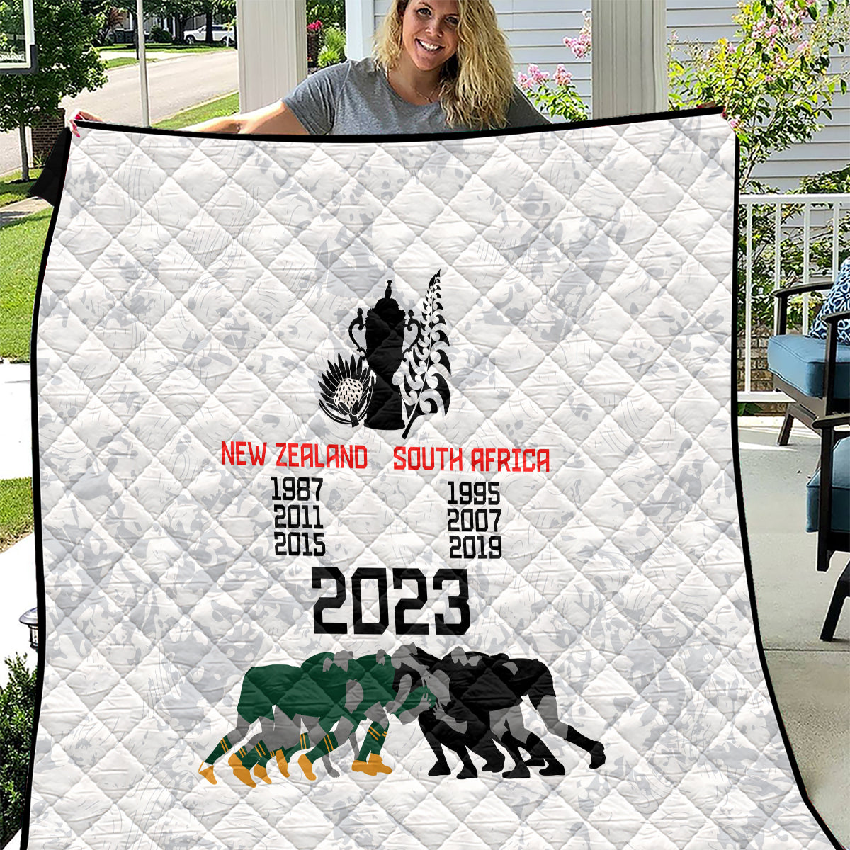 New Zealand South Africa Rugby Quilt History Commemorative World Cup Winners Unique - Vibe Hoodie Shop