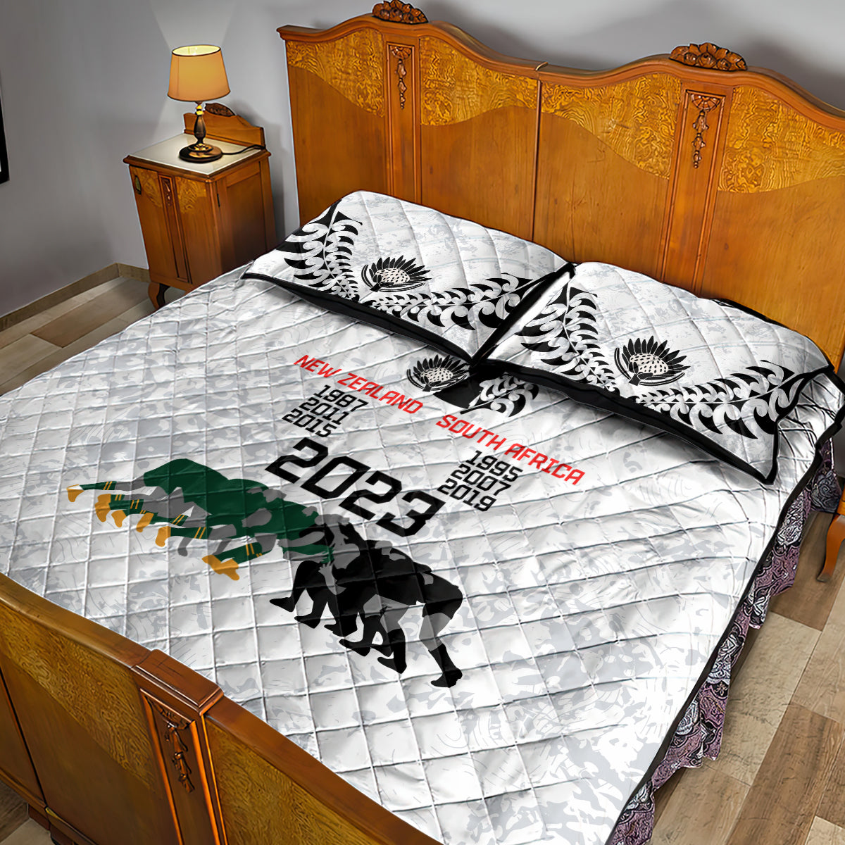 New Zealand South Africa Rugby Quilt Bed Set History Commemorative World Cup Winners Unique - Vibe Hoodie Shop