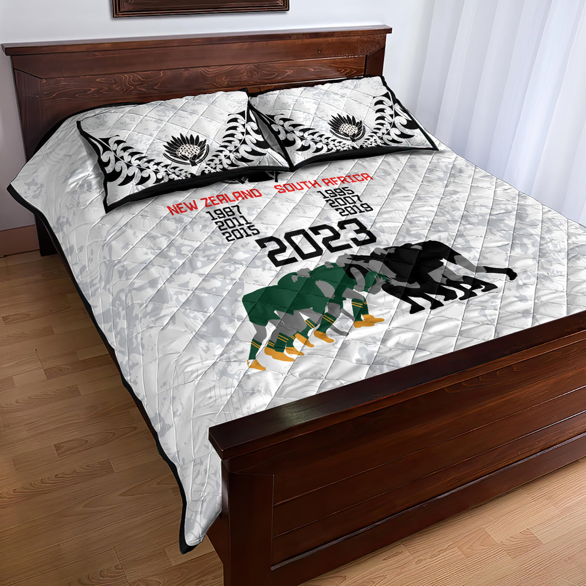 New Zealand South Africa Rugby Quilt Bed Set History Commemorative World Cup Winners Unique - Vibe Hoodie Shop