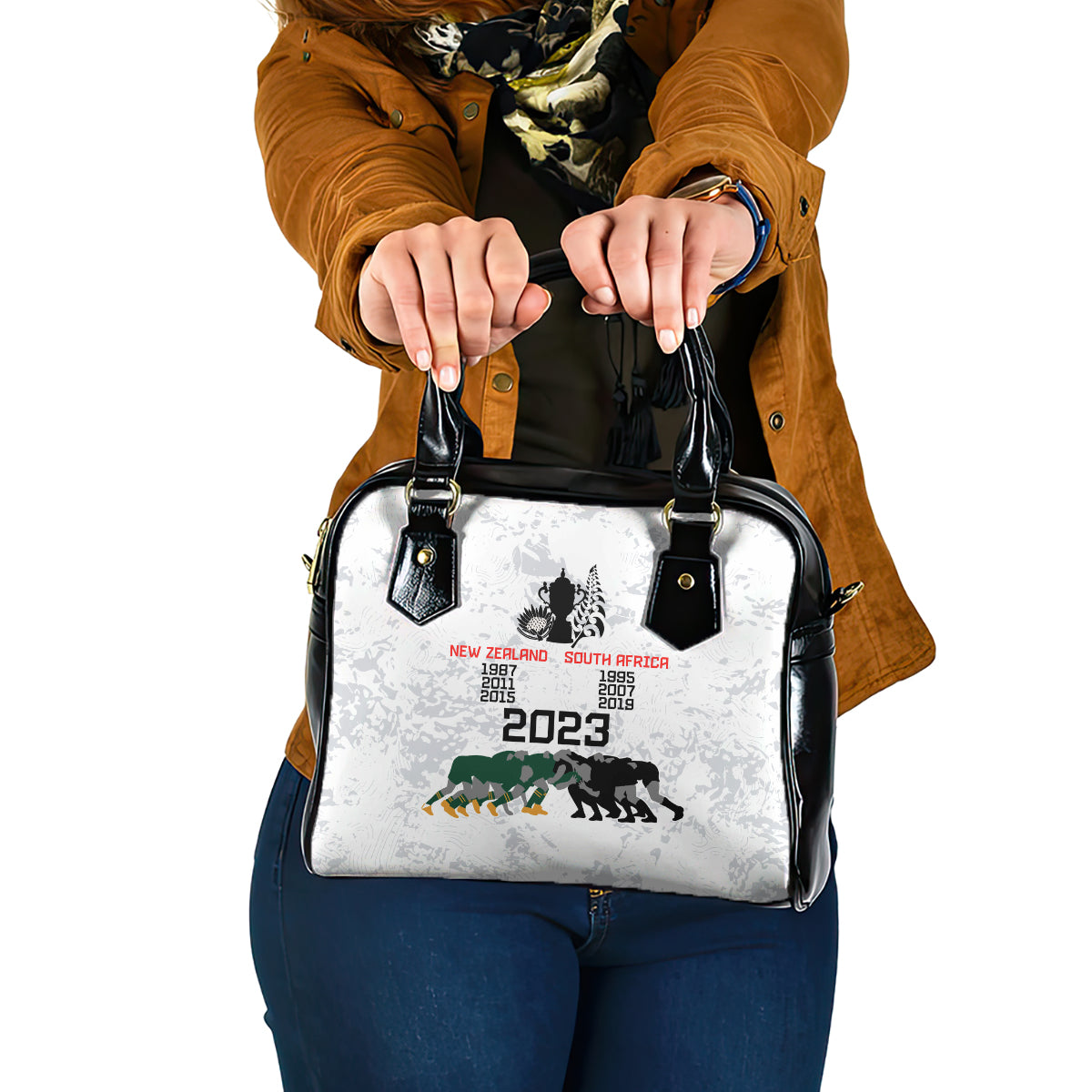 New Zealand South Africa Rugby Shoulder Handbag History Commemorative World Cup Winners Unique - Vibe Hoodie Shop