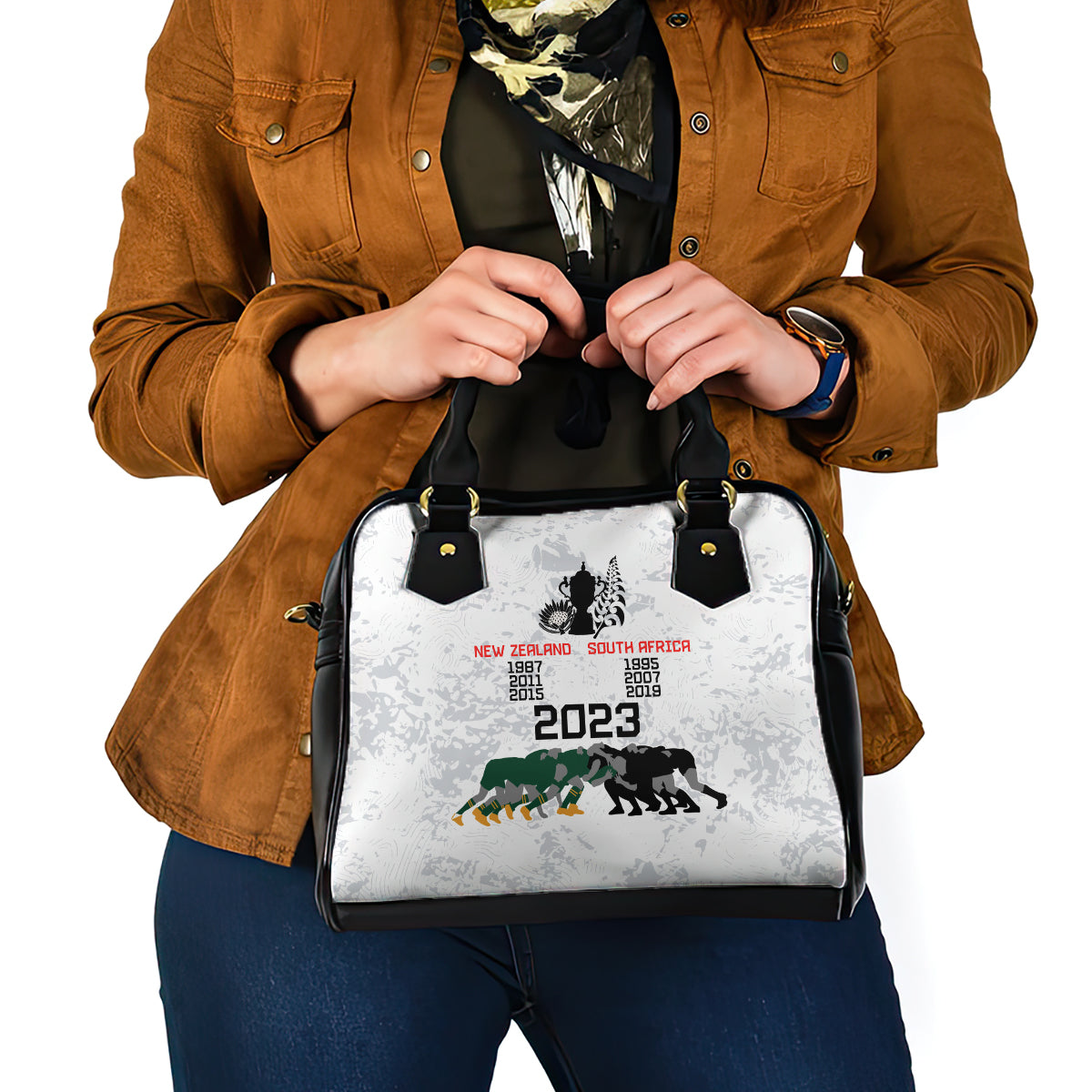 New Zealand South Africa Rugby Shoulder Handbag History Commemorative World Cup Winners Unique - Vibe Hoodie Shop