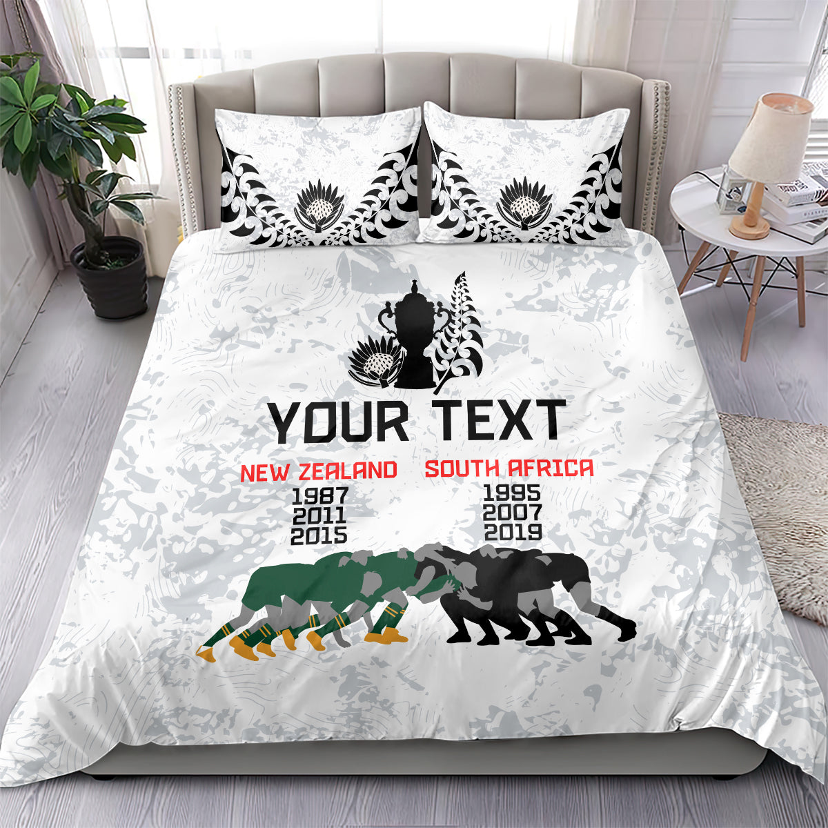 Custom New Zealand South Africa Rugby Bedding Set History Commemorative World Cup Winners Unique - Vibe Hoodie Shop