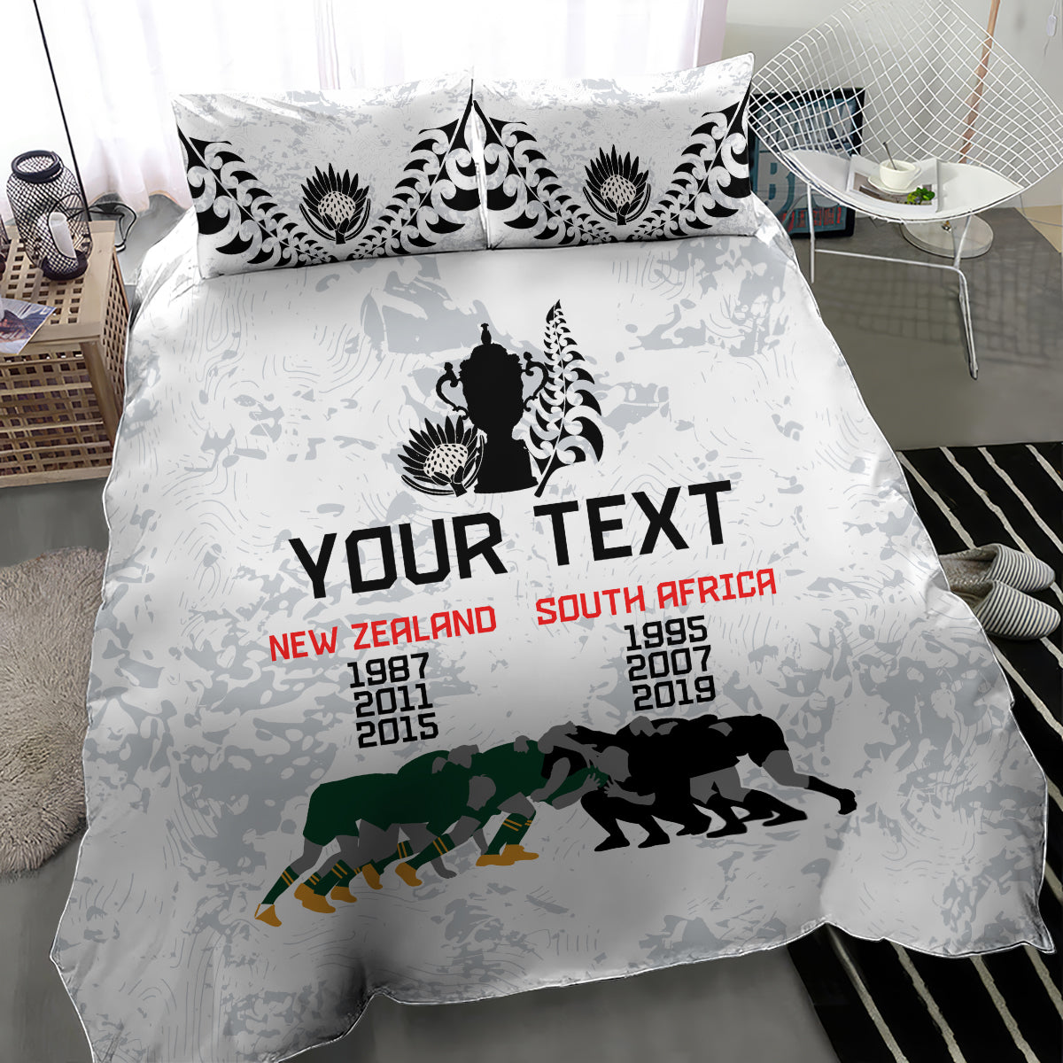 Custom New Zealand South Africa Rugby Bedding Set History Commemorative World Cup Winners Unique - Vibe Hoodie Shop