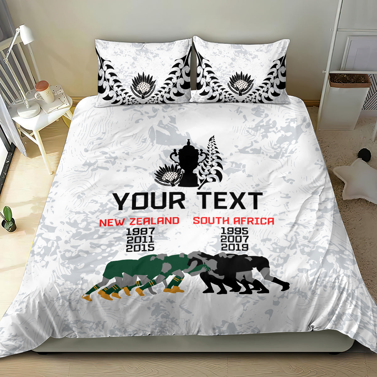 Custom New Zealand South Africa Rugby Bedding Set History Commemorative World Cup Winners Unique - Vibe Hoodie Shop