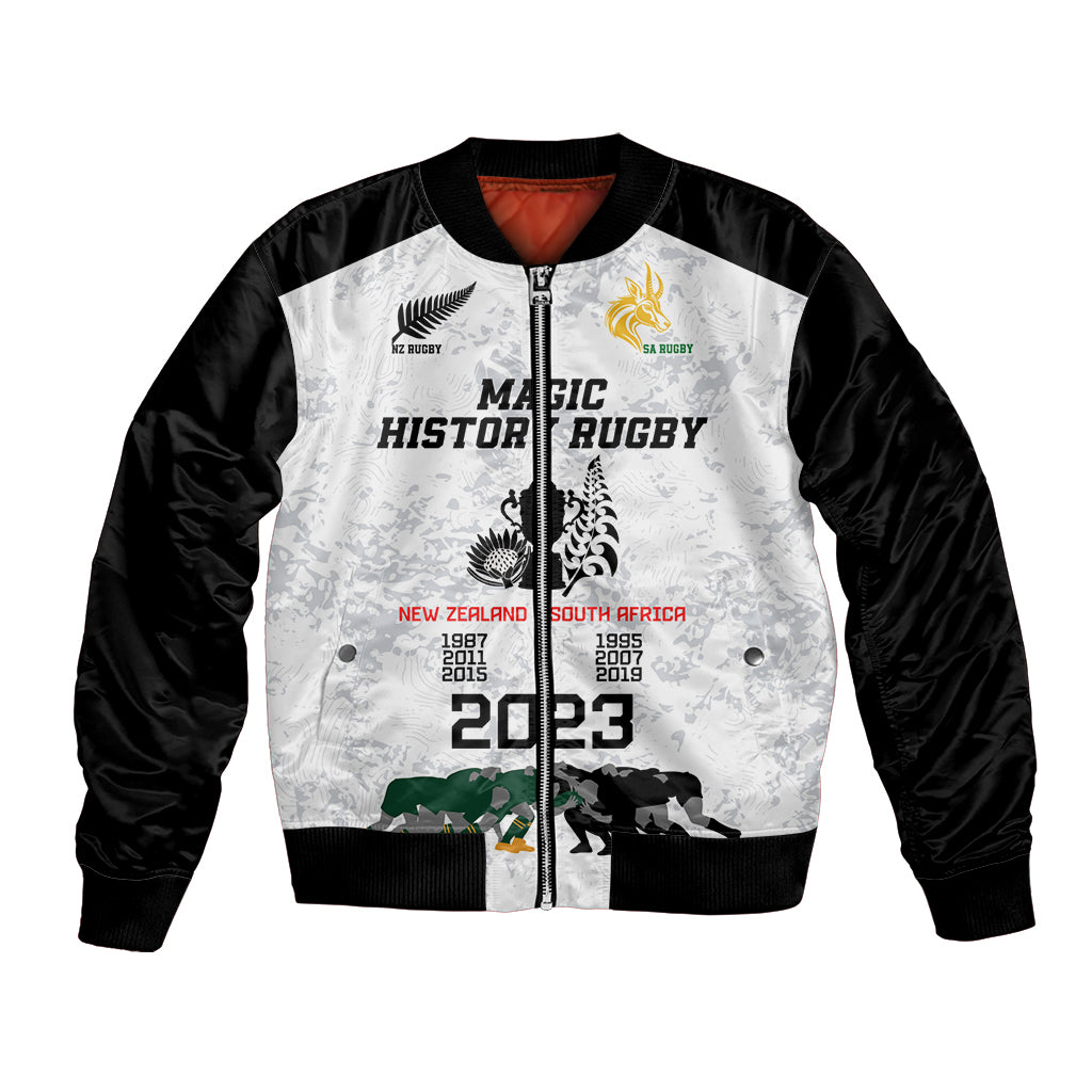 Custom New Zealand South Africa Rugby Bomber Jacket History Commemorative World Cup Winners Unique - Vibe Hoodie Shop