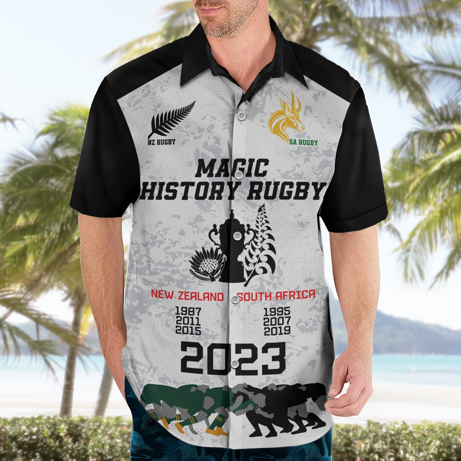 Custom New Zealand South Africa Rugby Hawaiian Shirt History Commemorative World Cup Winners Unique - Vibe Hoodie Shop