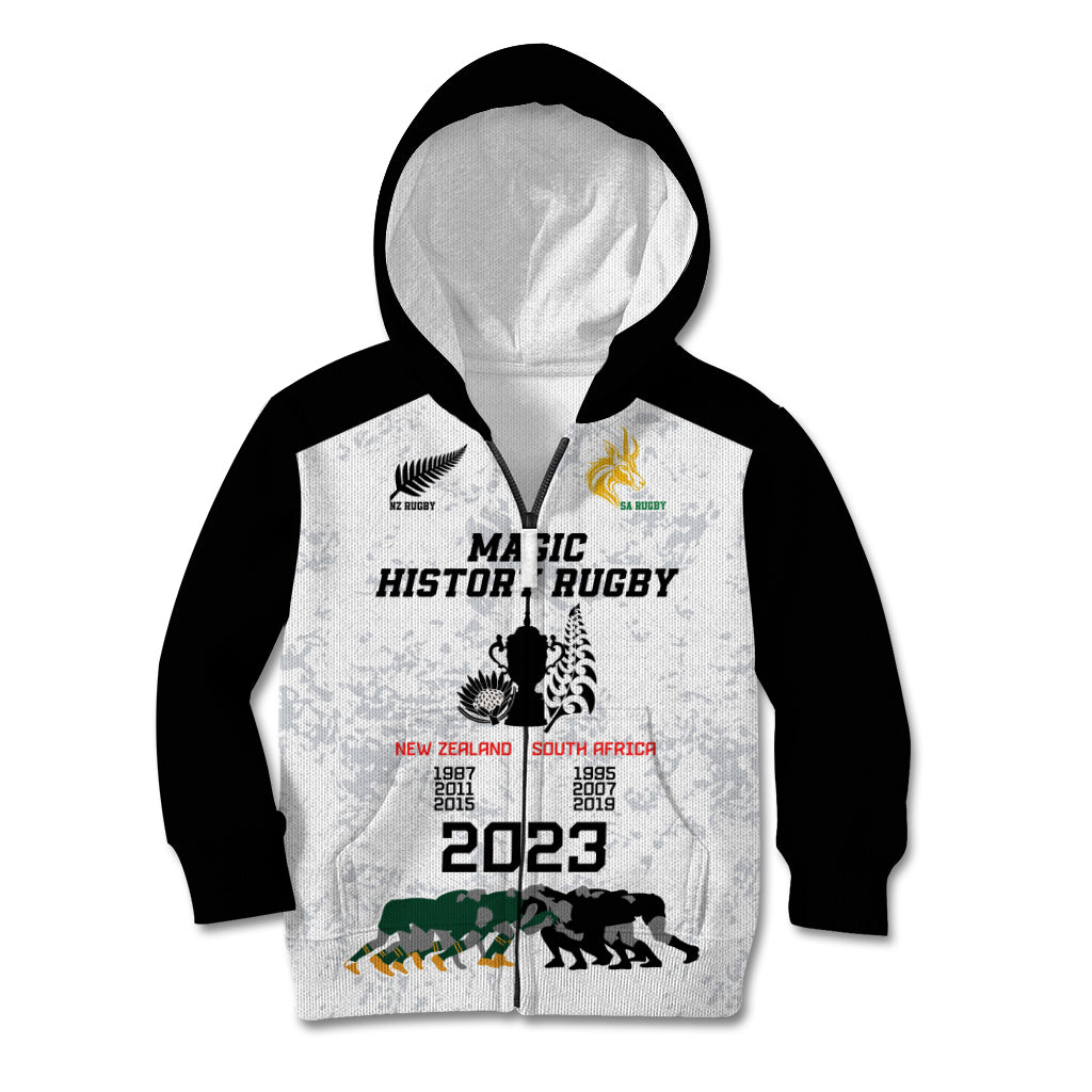 Custom New Zealand South Africa Rugby Kid Hoodie History Commemorative World Cup Winners Unique - Vibe Hoodie Shop