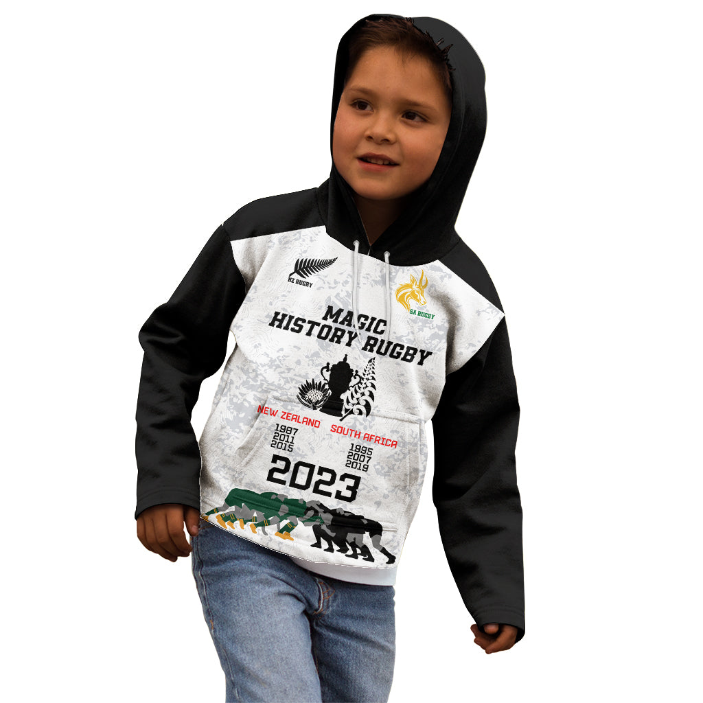 Custom New Zealand South Africa Rugby Kid Hoodie History Commemorative World Cup Winners Unique - Vibe Hoodie Shop