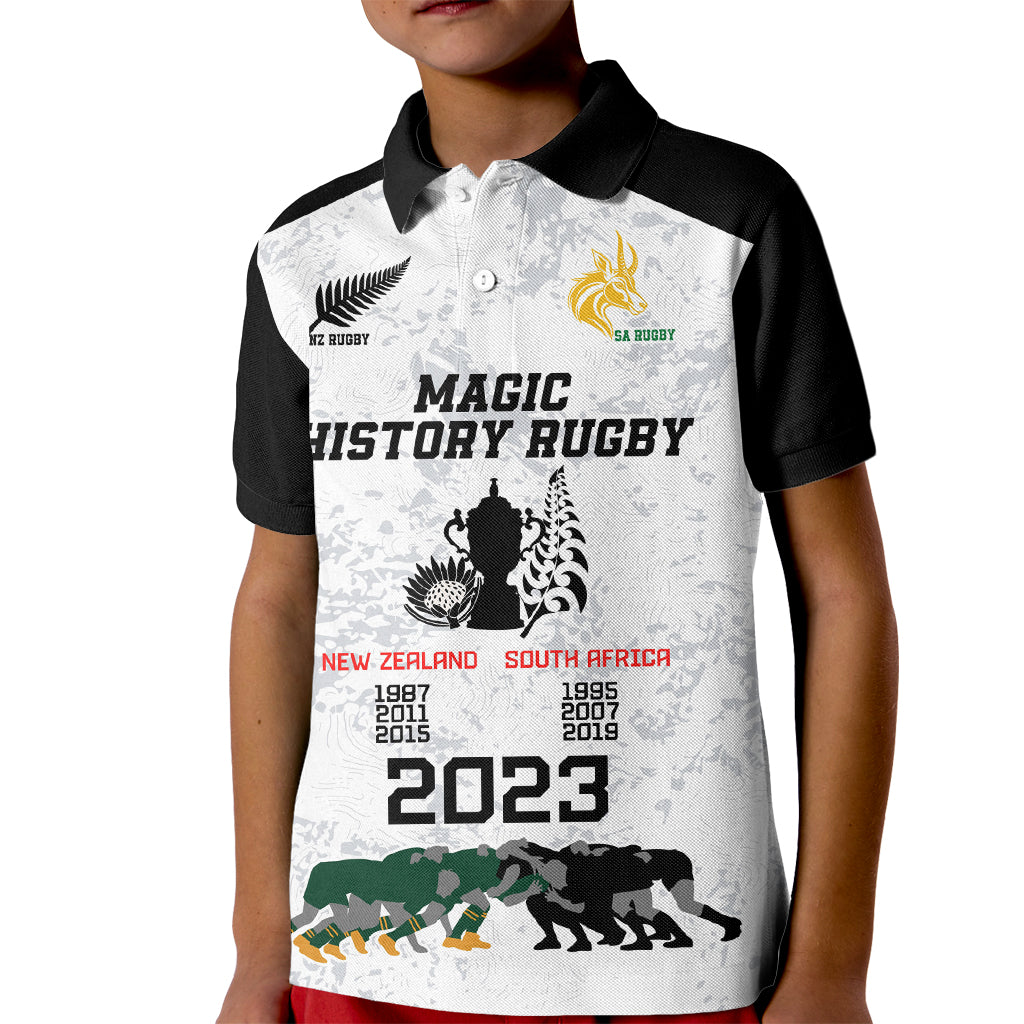 Custom New Zealand South Africa Rugby Kid Polo Shirt History Commemorative World Cup Winners Unique - Vibe Hoodie Shop