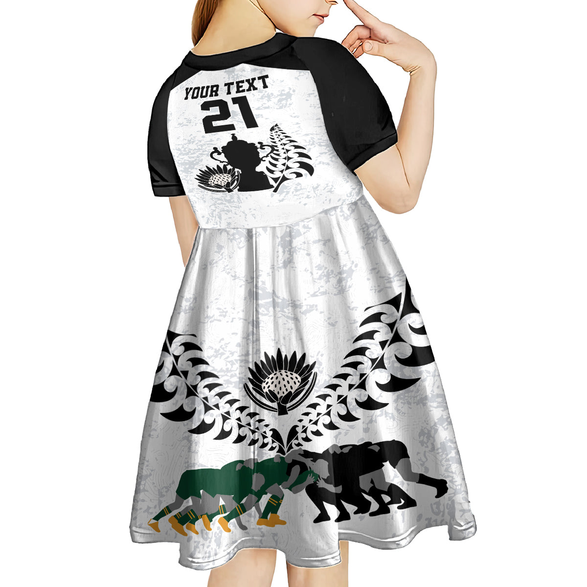 Custom New Zealand South Africa Rugby Kid Short Sleeve Dress History Commemorative World Cup Winners Unique - Vibe Hoodie Shop