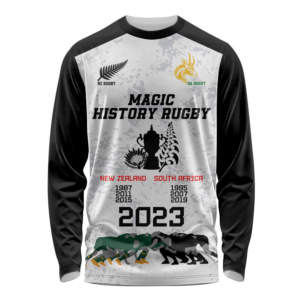 Custom New Zealand South Africa Rugby Long Sleeve Shirt History Commemorative World Cup Winners Unique - Vibe Hoodie Shop