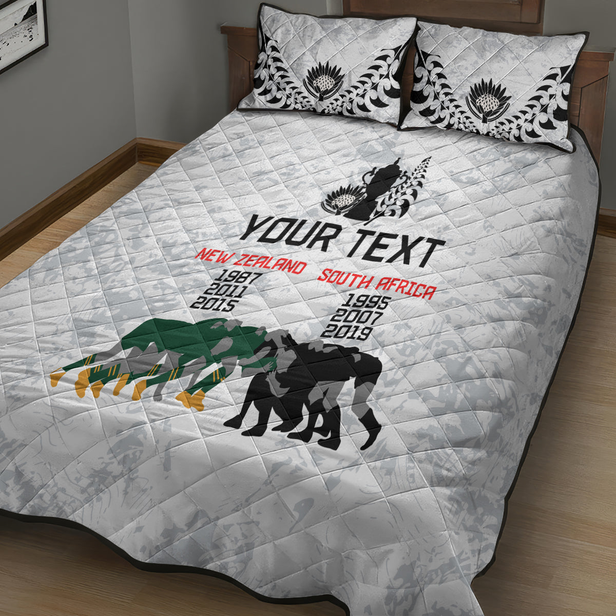 Custom New Zealand South Africa Rugby Quilt Bed Set History Commemorative World Cup Winners Unique - Vibe Hoodie Shop