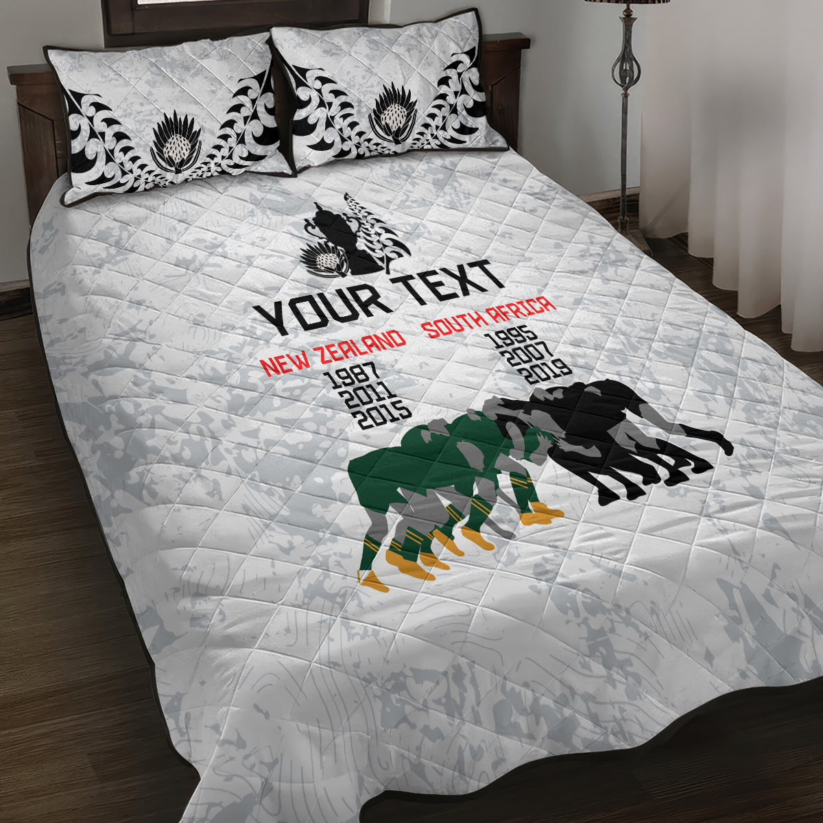 Custom New Zealand South Africa Rugby Quilt Bed Set History Commemorative World Cup Winners Unique - Vibe Hoodie Shop