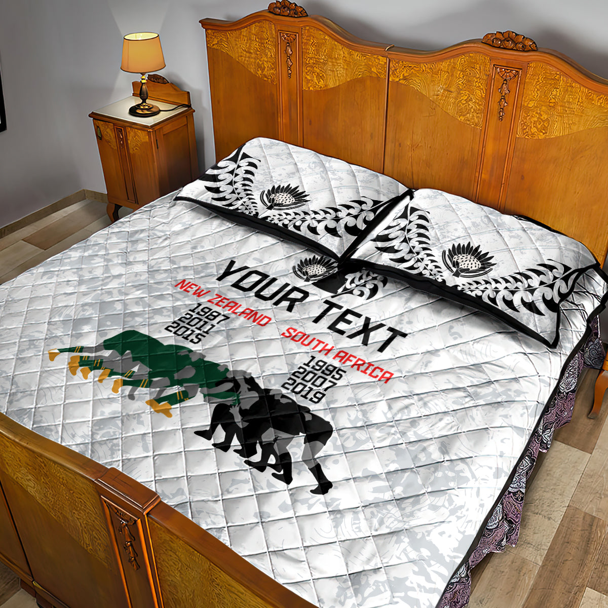 Custom New Zealand South Africa Rugby Quilt Bed Set History Commemorative World Cup Winners Unique - Vibe Hoodie Shop