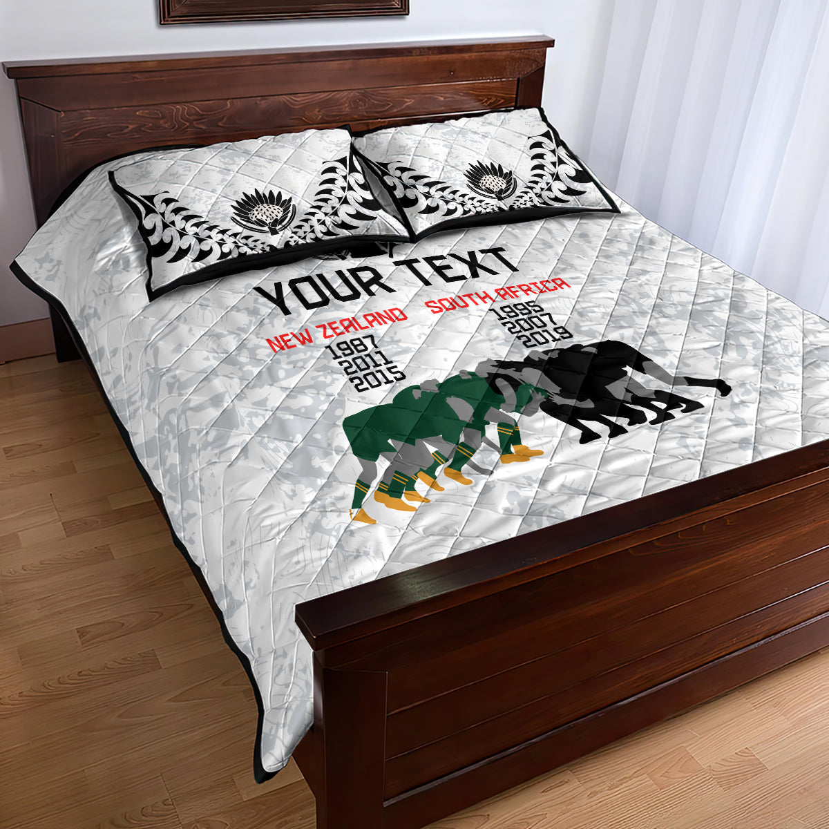 Custom New Zealand South Africa Rugby Quilt Bed Set History Commemorative World Cup Winners Unique - Vibe Hoodie Shop