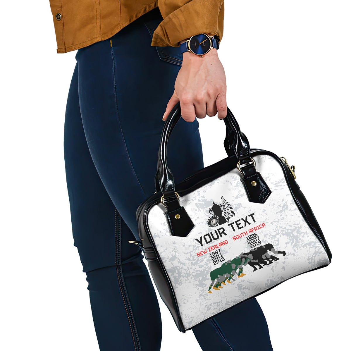 Custom New Zealand South Africa Rugby Shoulder Handbag History Commemorative World Cup Winners Unique - Vibe Hoodie Shop