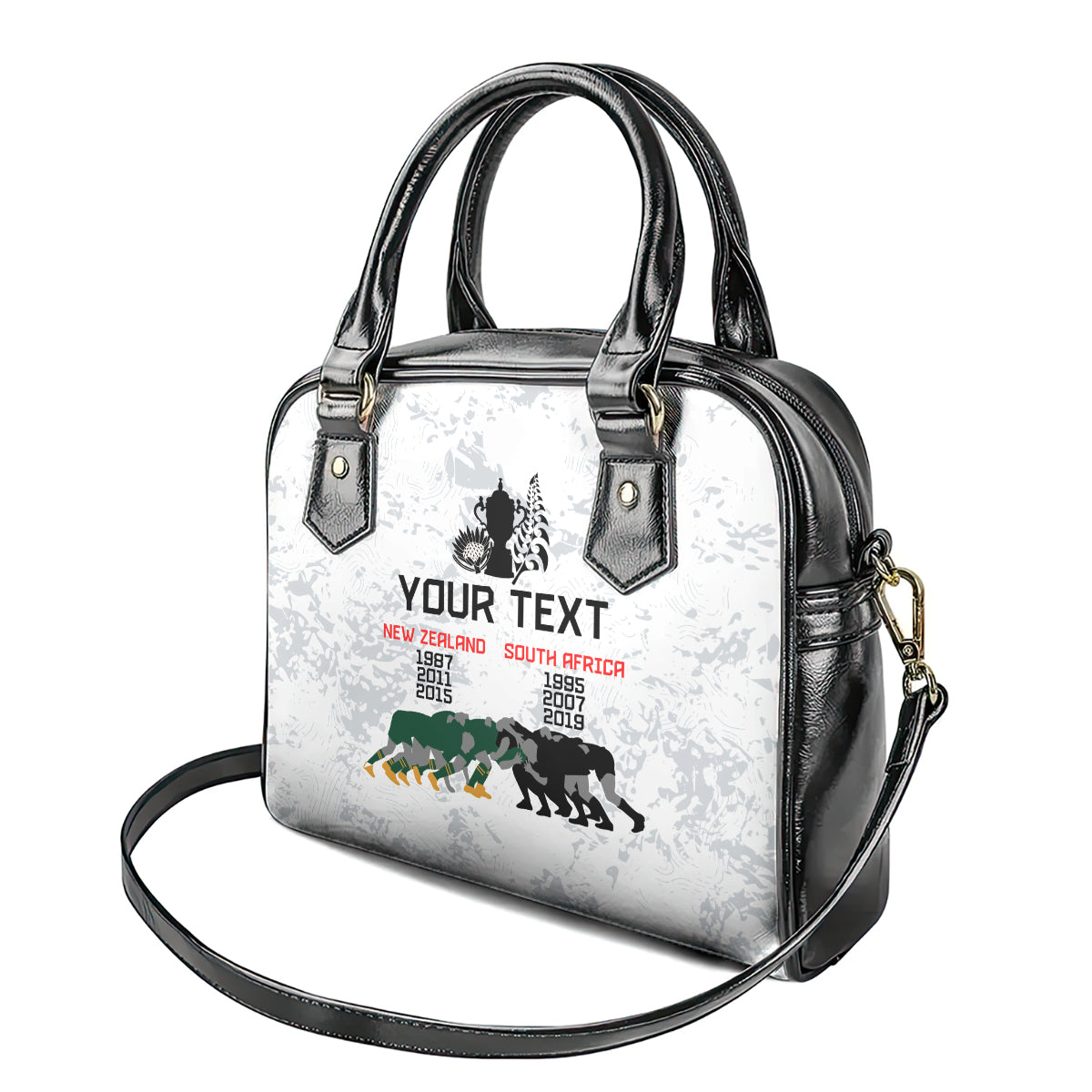 Custom New Zealand South Africa Rugby Shoulder Handbag History Commemorative World Cup Winners Unique - Vibe Hoodie Shop