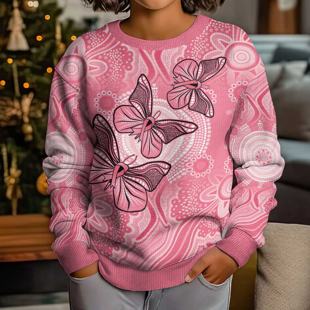 Personalized Pink Butterfly Spirit Kid Ugly Christmas Sweater Australia’s Breast Cancer Awareness - Vibe Hoodie