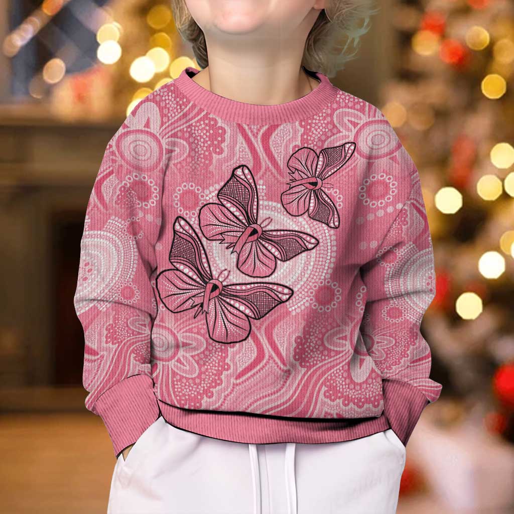 Personalized Pink Butterfly Spirit Kid Ugly Christmas Sweater Australia’s Breast Cancer Awareness - Vibe Hoodie