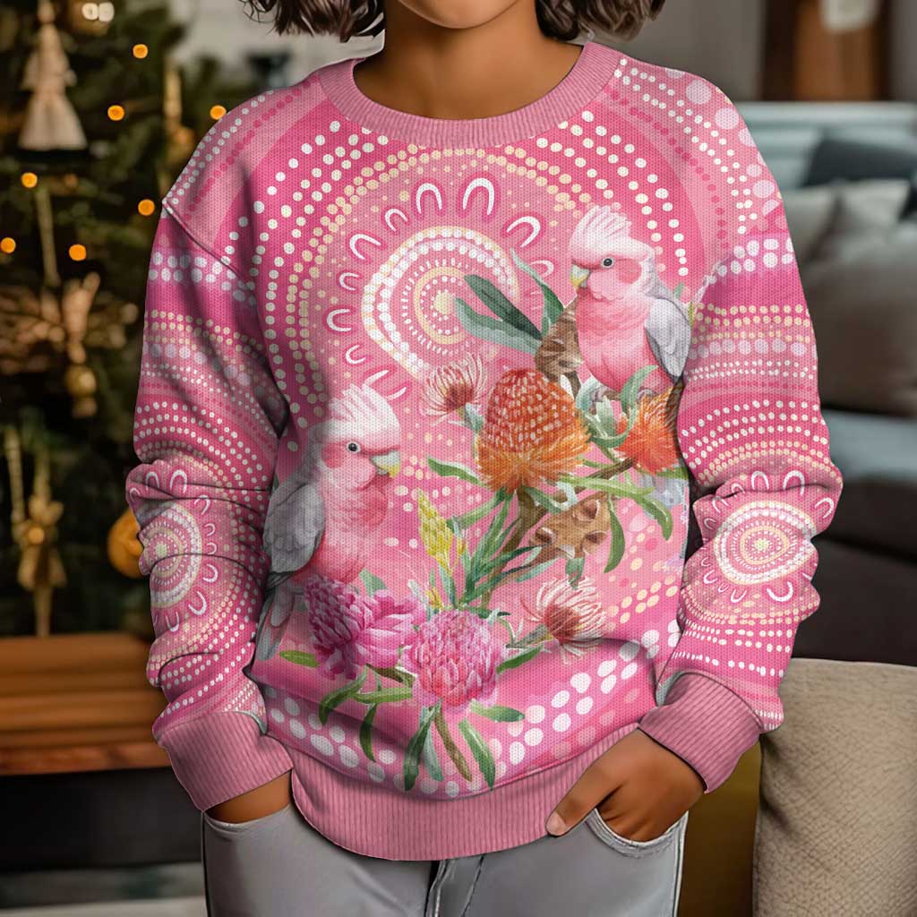Personalized Pink Galah Aboriginal Dot Art Kid Ugly Christmas Sweater Australia’s Breast Cancer Awareness - Vibe Hoodie