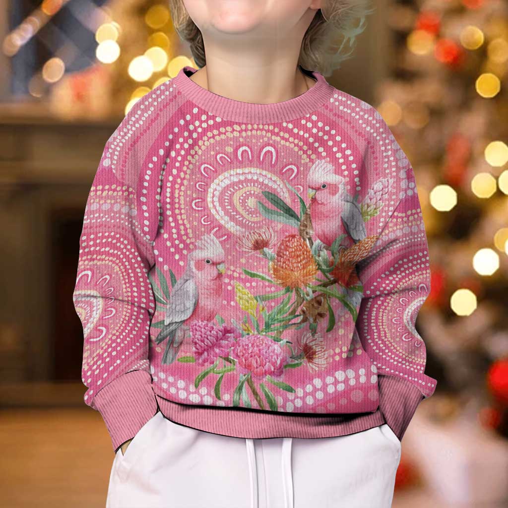 Personalized Pink Galah Aboriginal Dot Art Kid Ugly Christmas Sweater Australia’s Breast Cancer Awareness - Vibe Hoodie