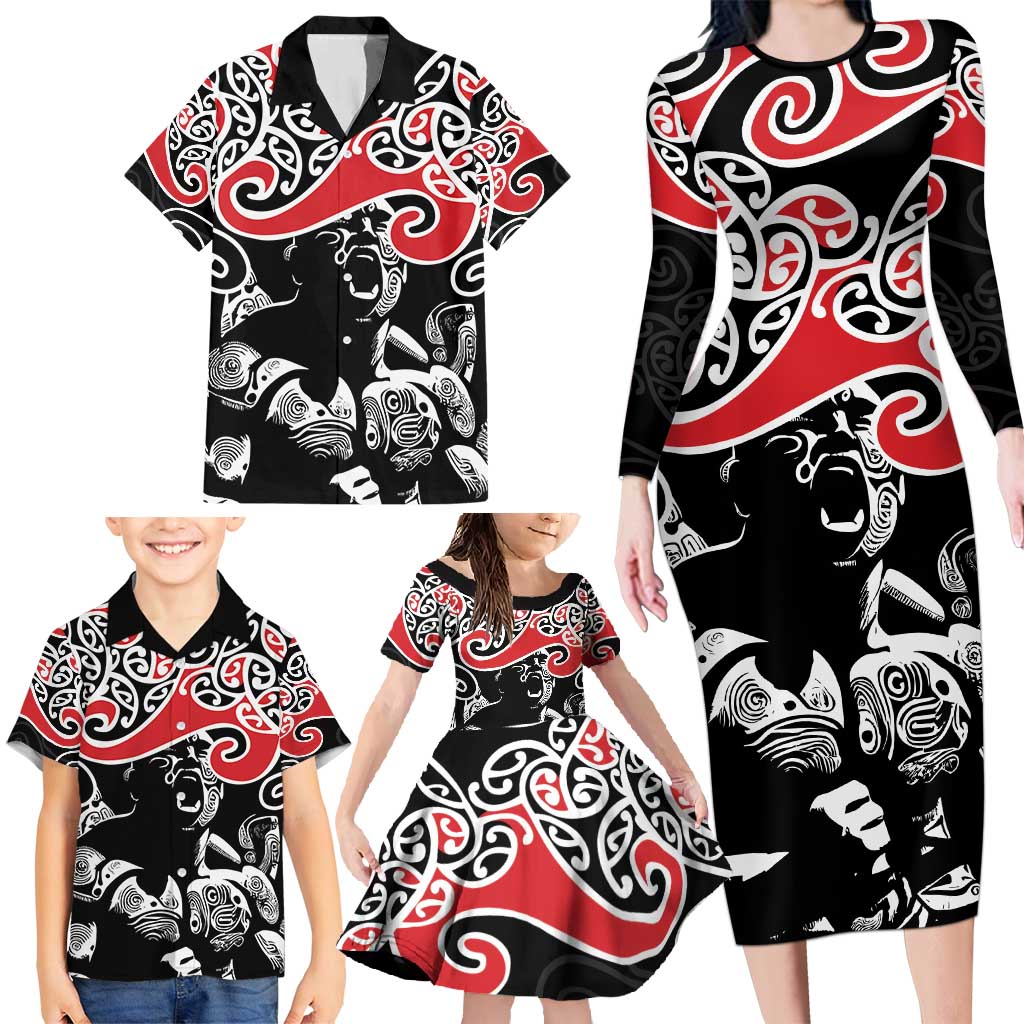 Aotearoa Toitu Te Tiriti Family Matching Long Sleeve Bodycon Dress and Hawaiian Shirt New Zealand Stand Together Stand Stronger