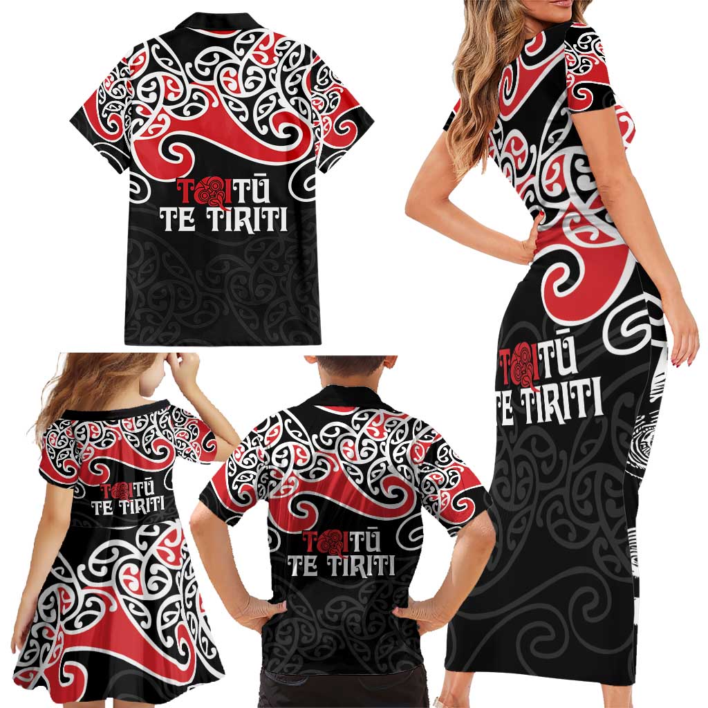 Aotearoa Toitu Te Tiriti Family Matching Short Sleeve Bodycon Dress and Hawaiian Shirt New Zealand Stand Together Stand Stronger