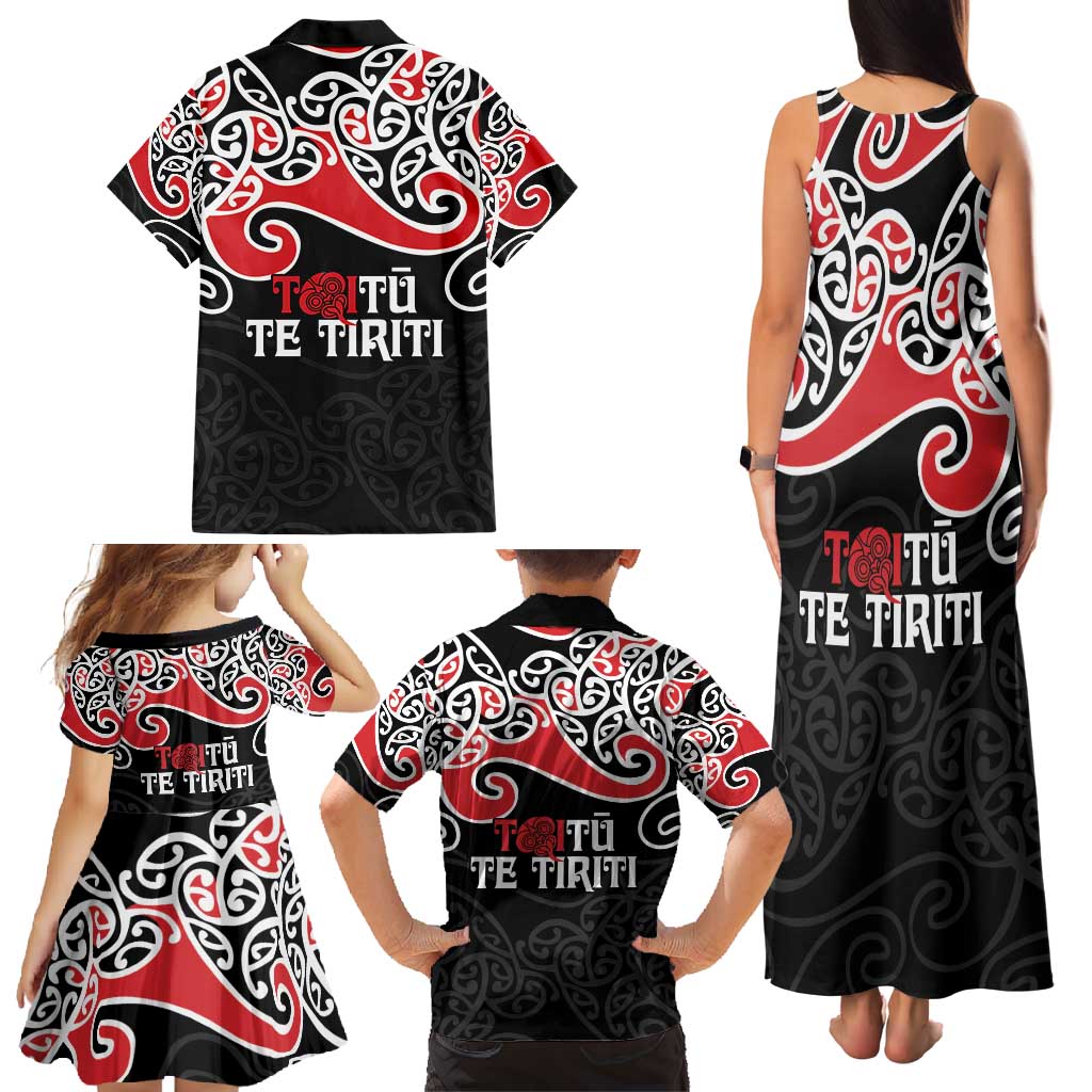 Aotearoa Toitu Te Tiriti Family Matching Tank Maxi Dress and Hawaiian Shirt New Zealand Stand Together Stand Stronger