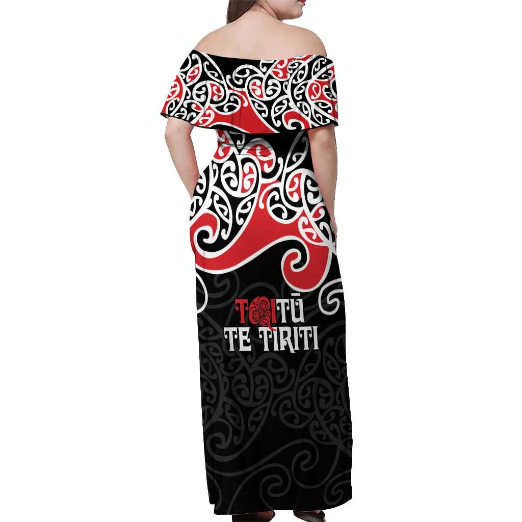 Aotearoa Toitu Te Tiriti Off Shoulder Maxi Dress New Zealand Stand Together Stand Stronger