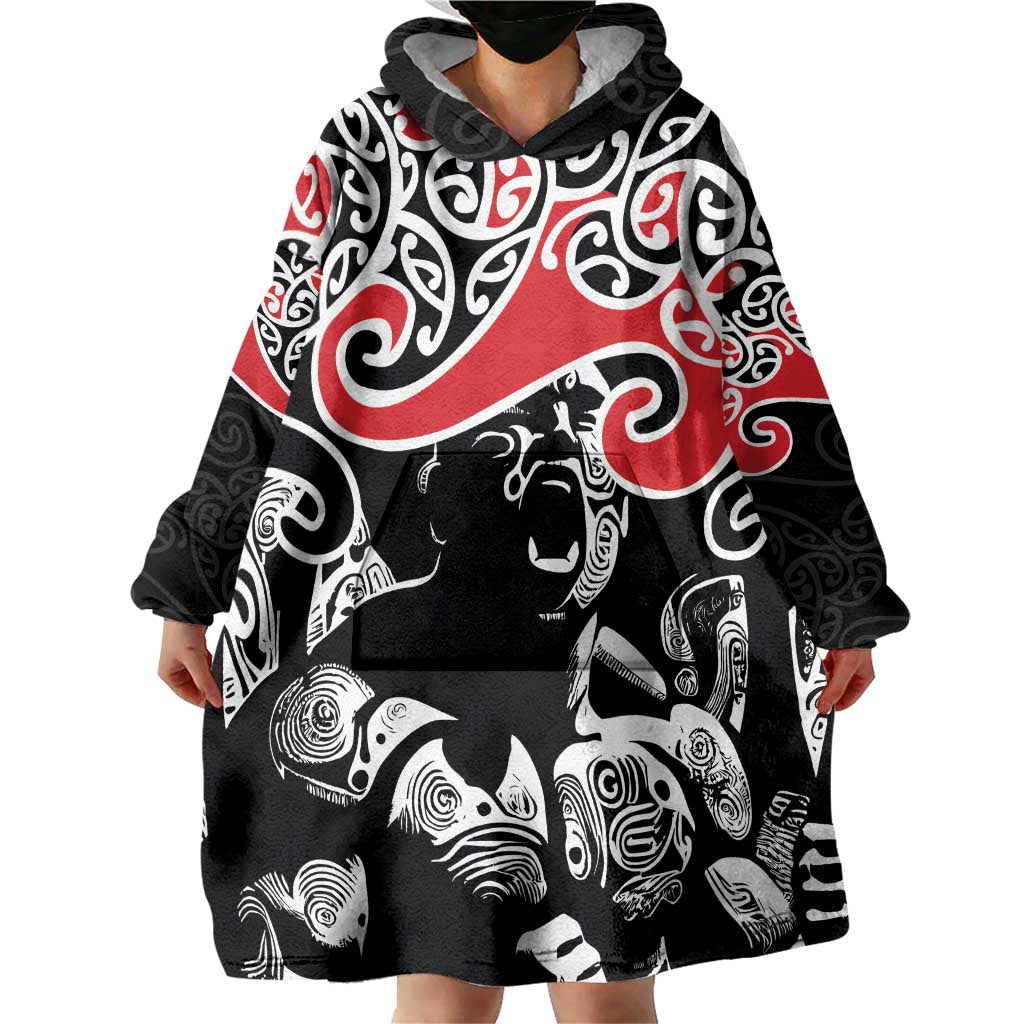 Aotearoa Toitu Te Tiriti Wearable Blanket Hoodie New Zealand Stand Together Stand Stronger - Vibe Hoodie Shop